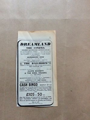 H1-1 Ephemera 1967 Reklame Dreamland Margate Cliffe Bennet Rebel Hose Epics