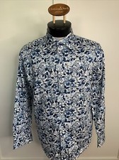 Robert Graham Size M Blue Floral Long Sleeve Dress Shirt Contrast Cuff Collar