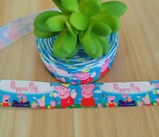 7/8" 1 YD Pink Pig Grosgrain Ribbon Mummy Daddy Pig Character Craft Ribbon
