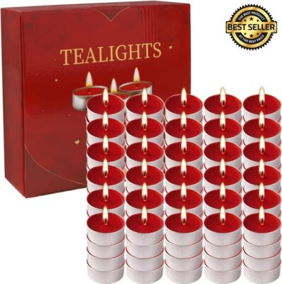 50 PCS Long Burning Unscented Tea Light Candles, Romantic Love Tealighs Candles