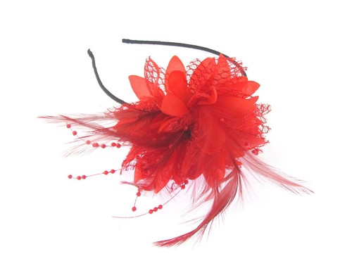 Red flower lace feather \u0026 beading 