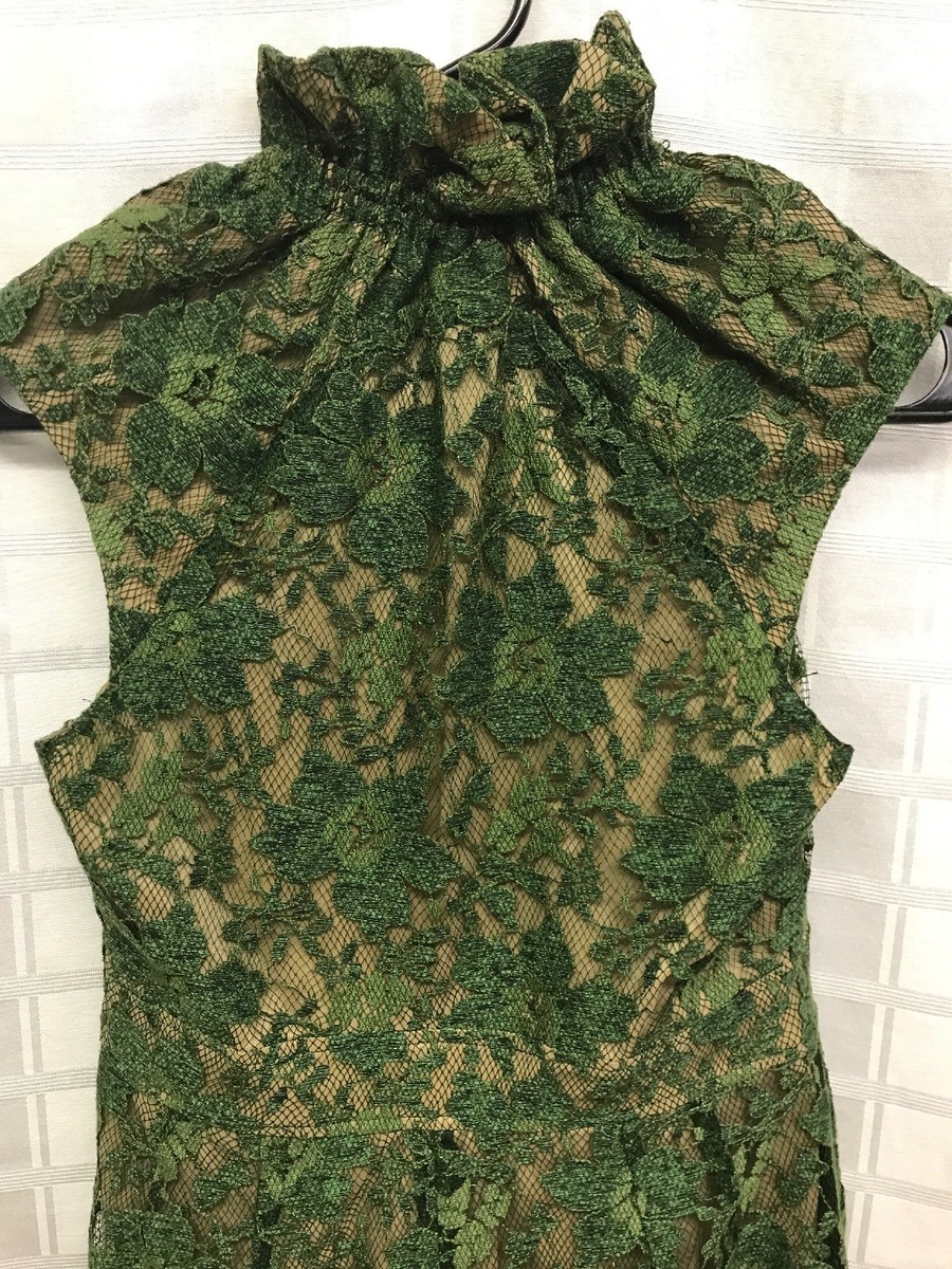 slim fit dress slacks Forest Green Lace Long Dress With V Neck And Lace Up Open Back main image 0