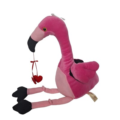 Dan Dee Pink Flamingo Bird Valentine Red Heart Plush Stuffed Animal 2015 19''