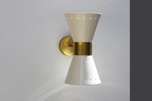 Par italiano de apliques de pared de diseño moderno estilo Stilnovo blanco ma... - Imagen 6 de 12
