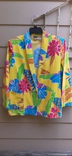 Vtg 80s Womens Summer Blazer Artistic Tropical Flora Vivid Colors Large