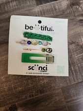 4 Scunci be-u-tiful Rhinestone Embellished Bobby Pins  Fashion Clips, Green