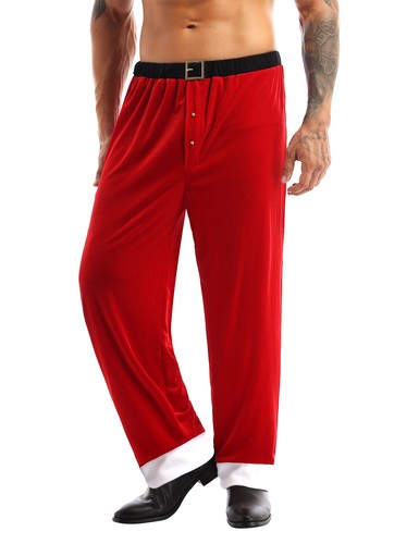 Men Xmas Outfit Trousers Santa Suit Elastic Waistband Christmas Costume Red Set - Picture 12 of 16