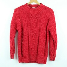 Vintage Medium Sweater Chunky Knit Cable Bobble Cabincore Red Boho 90s Grunge