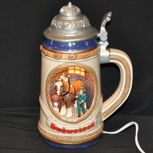 Budweiser Light Up Beer Stein Lamp Clydesdale Horse Dalmatian Stable