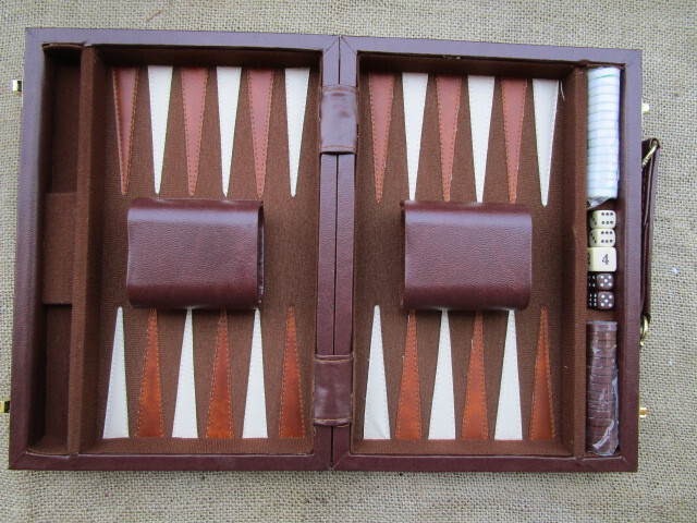 Vintage Backgammon Set Magnetic Portable Leatherette Case Taiwan