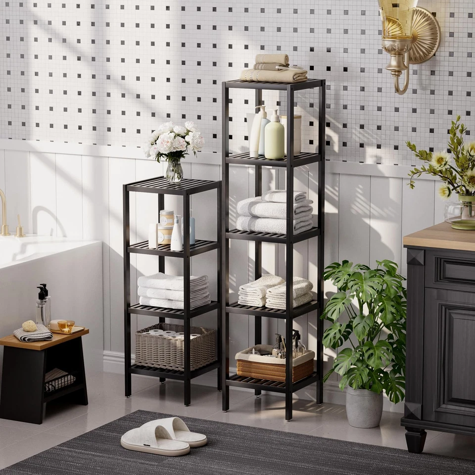 Estante de almacenamiento para baño, organizador de estante de bambú de 5 niveles, estante multifuncional... Foto 3 de 4