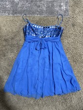 BCBG Maxazria Blue Chiffon Beaded Sequin Slip Cocktail Strap Dress Size 08