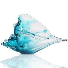 Hand-blown glass conch sculpture, modern green sea glass art decorative conch...