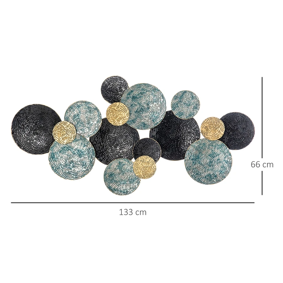 3D Metal Wall Art Modern Circle Hanging Wall Sculpture Blue Gold Home Decor - Image 2 of 4