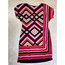 Sandra Darren Sheath Dress Womens 12 Pink Orange Geometric Excellent Mod Shift