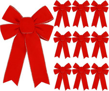 10 Pack Red Bows Christmas Tree Decorations,9  X13  Large Velvet Ornament Bow with