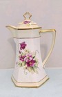 Antique Nippon Porcelain Coffee Chocolate Pot W/ Gold Accents, Hand-Painted