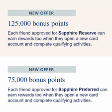 Extra $75 for using my referral Chase Sapphire Reserve or Chase Preferred