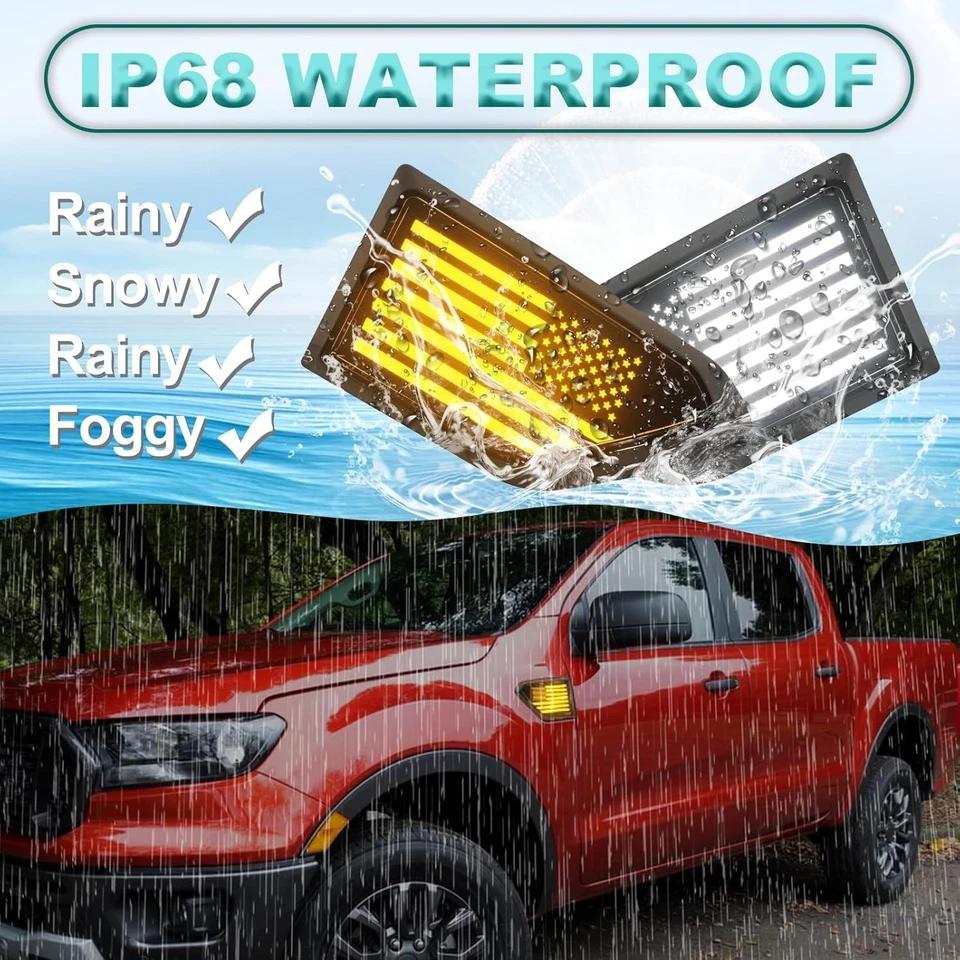 LED Side Marker Lights for Ford Ranger 2019-2023 Fender Light Badge Vents Emblem - Image 4 of 4