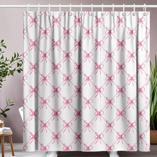 Pink Bow Shower Curtain 72x72 Inch with Hooks, Cute Girly Bathroom Decor, Soft B