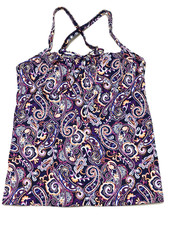 Lands' End Womens Size 8 Deep Sea Navy Retro Paisley Underwire Tankini Swim Top