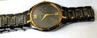 Vtg Seiko Watch Men's Titanium-Gold Tone THIN Black Dial ROMAN NUMERALS