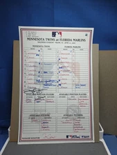  Minnesota Twins Vs Florida Marlins Autographs 2007 Line Up Card Mauer Uggla MLB
