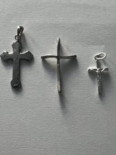 Lot of 3 Sterling Silver Crosses Pendant Char...