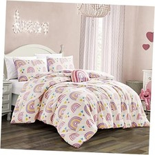 for Kids Rainbow Hearts 4-Piece Comforter Rainbow Hearts Embroidery Motif Twin