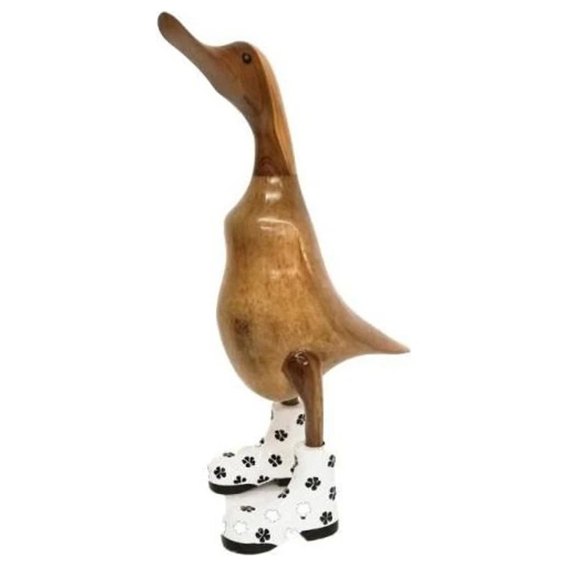 Papera in Legno con Stivali Bianchi 35 cm Soprammobile Statuetta Arredo Casa, fotografia 4 di 9