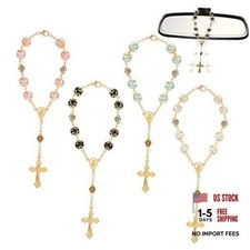 Catholic Cross Car Rearview Mirror Set of 4 Rosary Beads