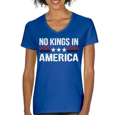 No Kings In America Women's V-Neck T-shirt Liberal Anti-Trump Democratic Values