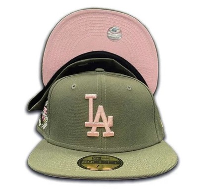 LA Dodgers Olive Green Two Tone 50th Anni Patch Pink UV 59FIFTY Fitted Hat