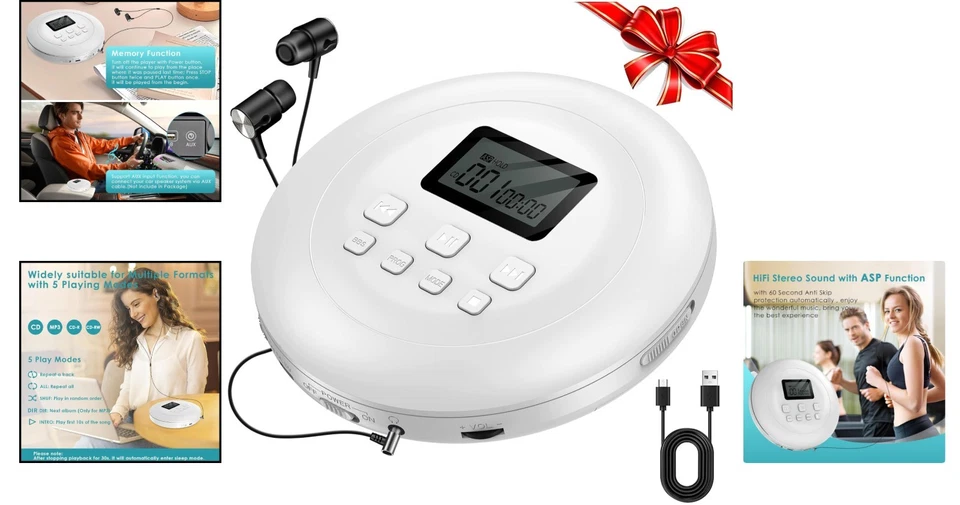 Weiße tragbare CD-Player mit LC-Display und Programmierbarer Funktion - Bild 2 von 4