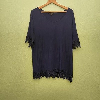 CHICWE Women's Plus Size 3X Navy Blue with Embroidery on sleeves and hem