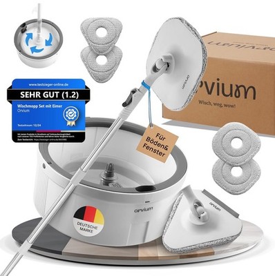 Wischmopp Set mit Eimer 2-Kammer-System + 4 Mikrofaser Pads Boden&Fenster ORVIUM