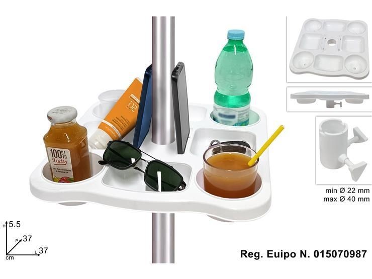 Bandeja Portaobjetos Para Sombrilla De Playa Y Piscina Con 2 Porta Vasos Dfh