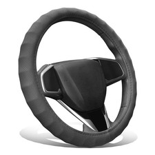 Matte Grain Texture Perforated Leather Steering Wheel Cover Black Wribbed Grips Matte Grain Texture Perforated Leather Steering Wheel Cover Black Wribbed Grips