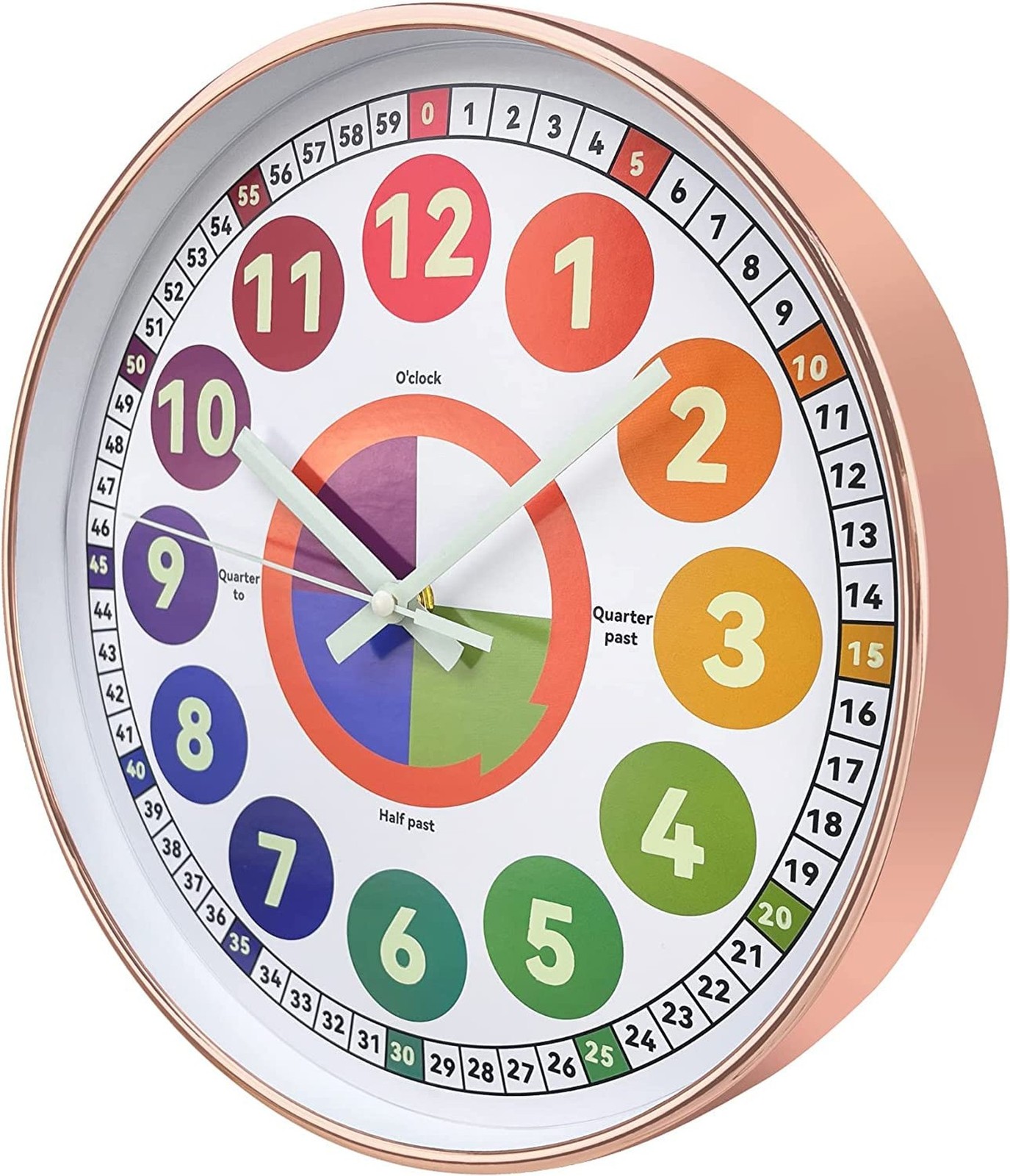 Learning Clock for kids, Glow in The Dark Wall Clock for Bedroom, 12 Inch Sil...