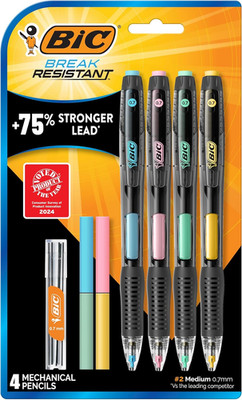 Break Resistant Mechanical Pencils with Erasers, No. 2 Medium Point (0.7Mm), 4-C