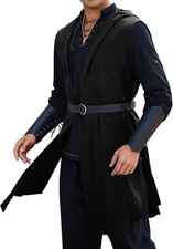 Mens Renaissance Costume Surcoat Medieval Sleeveless Hooded Cloak X-Large Black