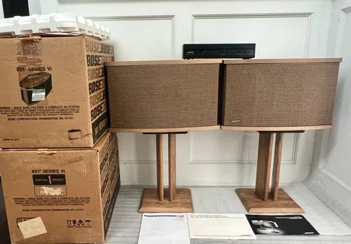 Bose 901 Series VI Speakers w/ Equalizer|Custom Wood Stands|Boxes|RARE Tan|NICE!