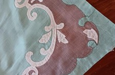 Vintage Set 6 Green Madeira Linen Placemats Napkins Organdy Embroidery