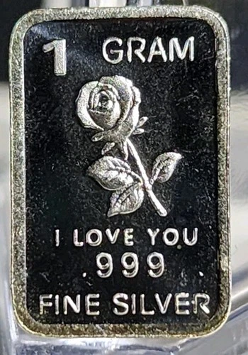 1 Gram .999 Fine Silver Art Bar Ingot. I Love You ❤️  Rose. Fun  Way To Invest.
