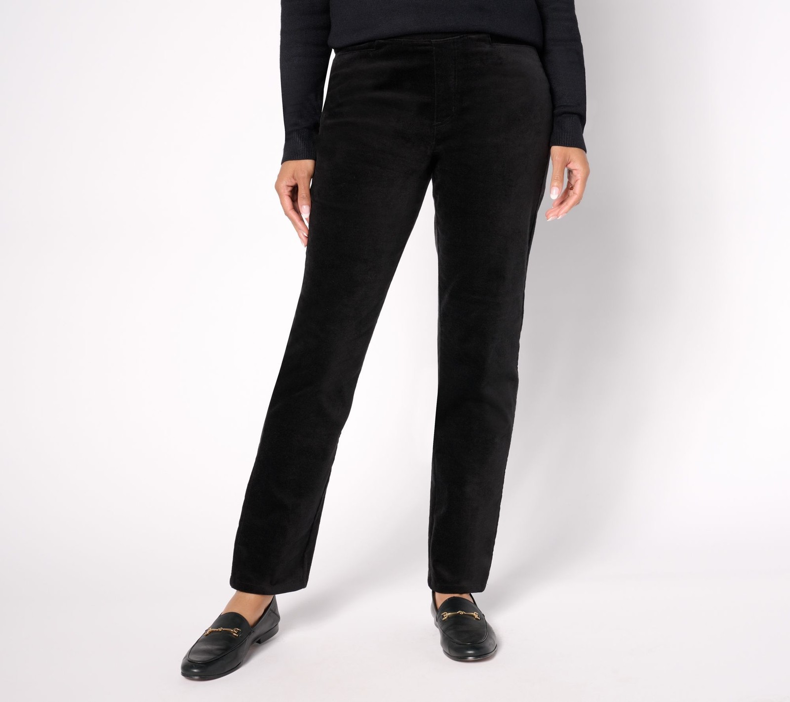 Denim & Co. Women's Petite Pants 4XP Stretch Velvet Straight Leg Black A662788