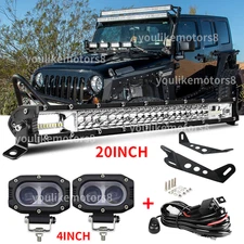 20'' LED Light Bar+Mounting Brackets+4'' pods wire fit Jeep Wrangler JK 07-17