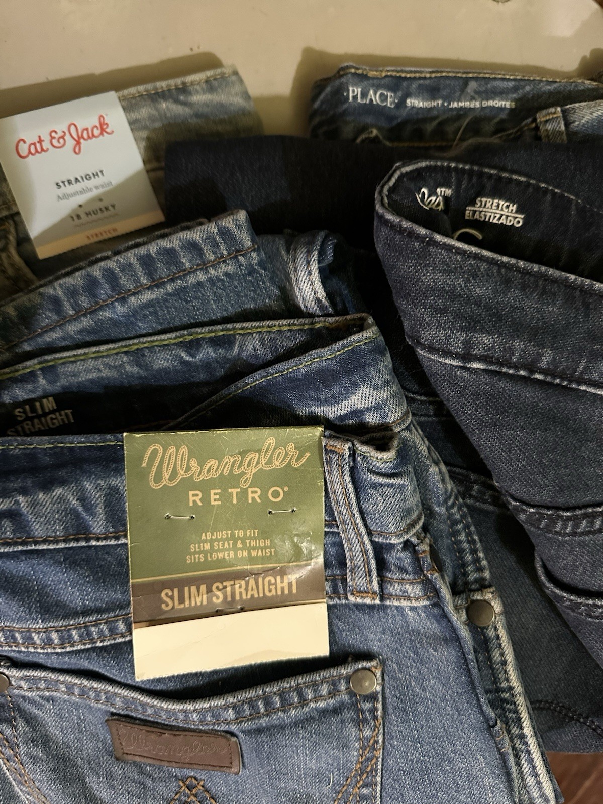 4 pairs of brand new boys size 18 jeans, 3 husky, 1 slim. Never worn 2 w/o tags