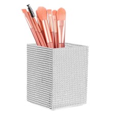 Crystal Makeup Brush Holder Storage Box Square Pencil Case, White