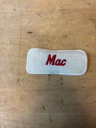 Vtg 70s MAC Sew On Embroidered Clothing Jacket Uniform Name Patch RED & WHITE