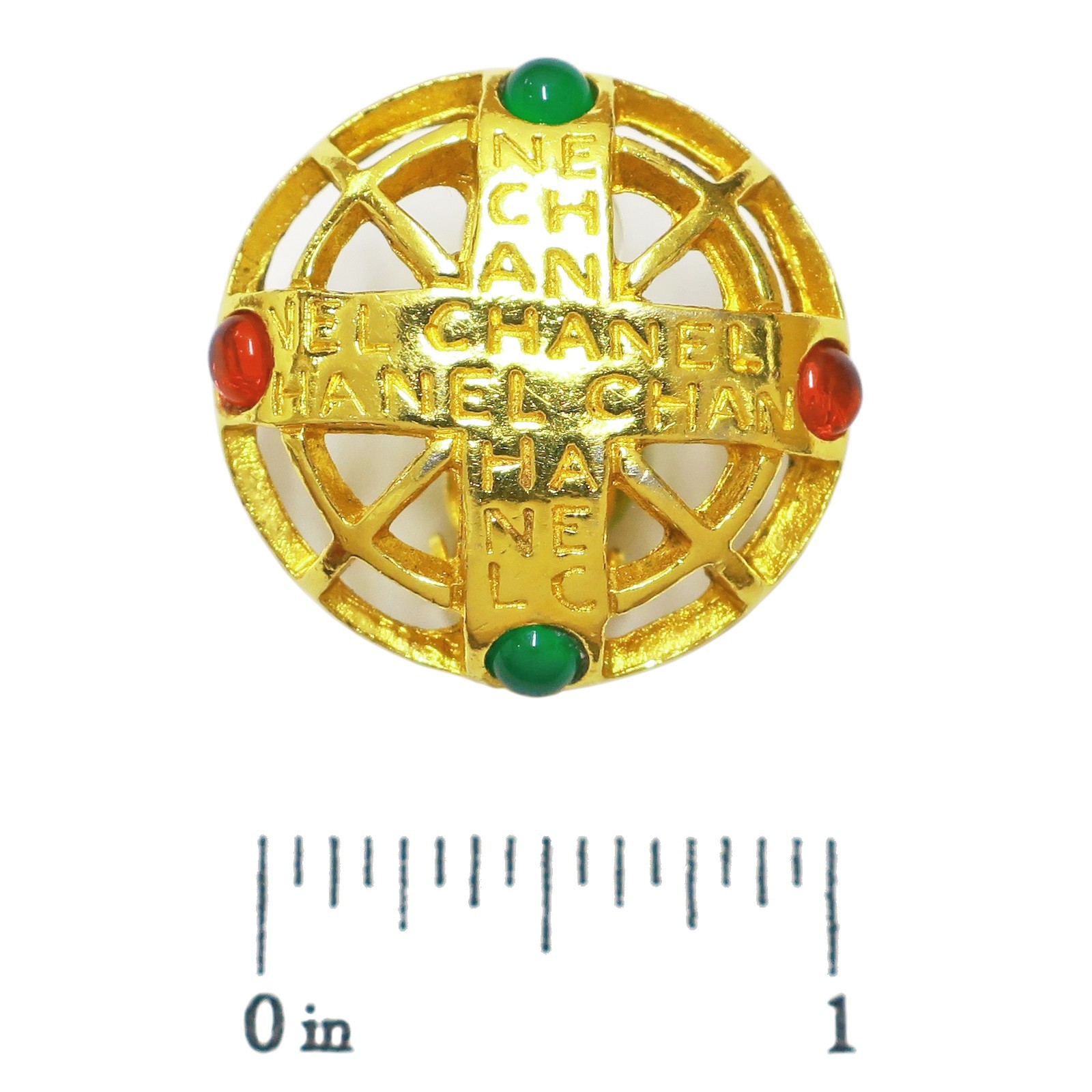 CHANEL Gold Plated CC Red Green Gripoix Stone Vintage Earrings #1223c Rise-on thumbnail 2